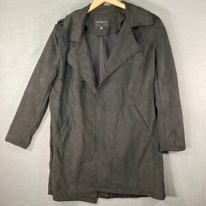 Ookie & Lala Women's Black Faux Suede Trench Coat Jacket‎ Size L